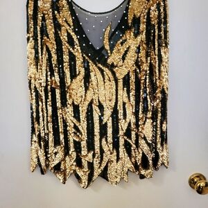 Sho Max Originals Gold and Black Sequin Blouse